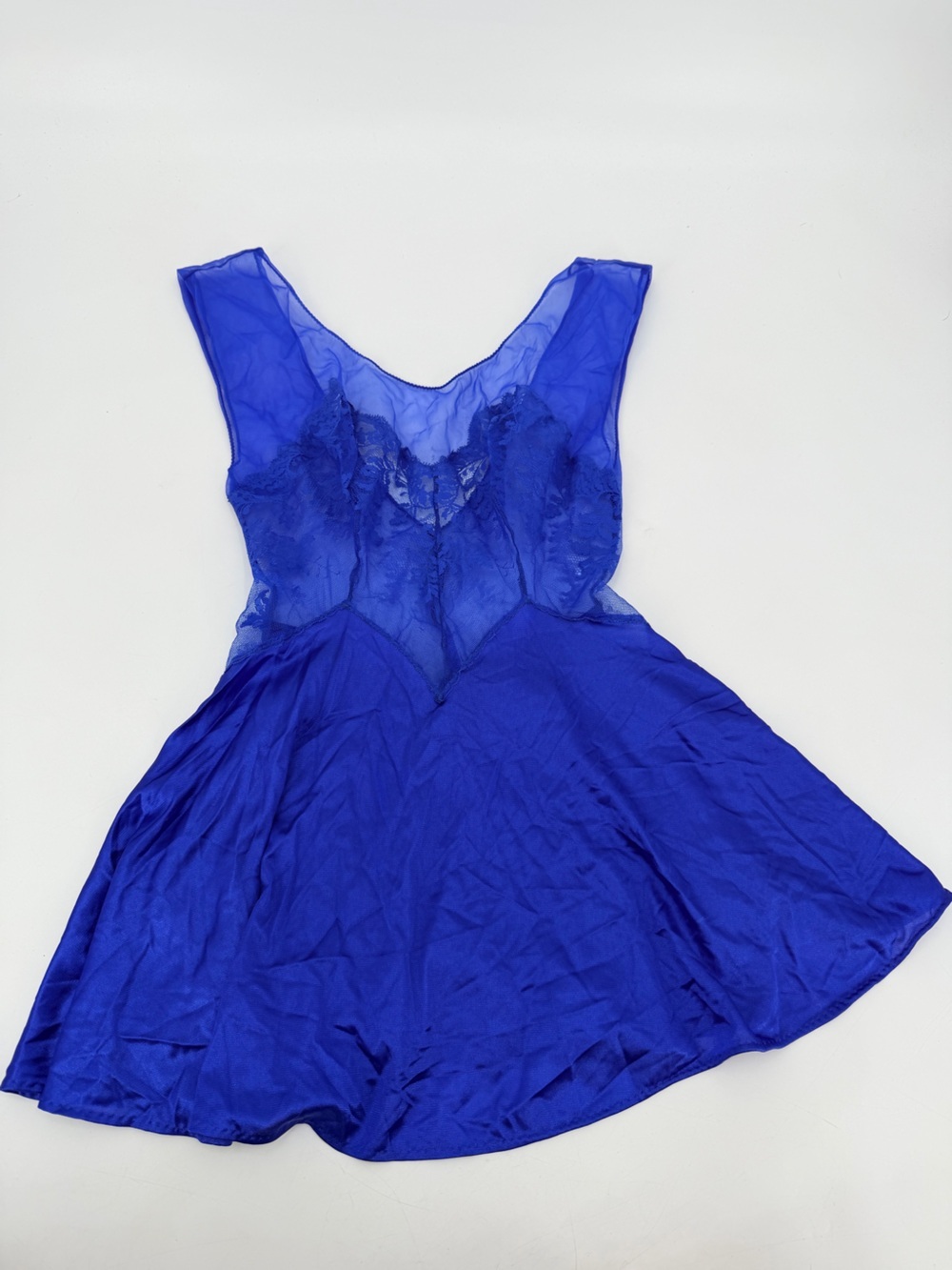 Vintage 90s Val Mode Cobal Blue Lingerie Mini Dress Small